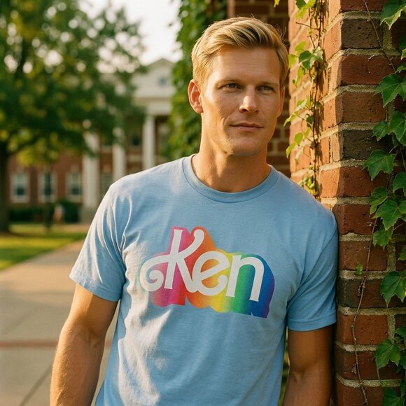 Barbie Other - Gildan Unisex L Graphic T Shirt Blue Ken Rainbow Logo Retro Y2K Barbiecore